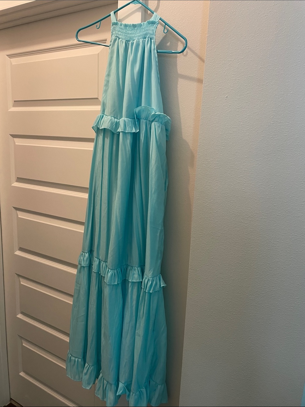 Light Blue Ruffled Maxi Dress with Smocked Halter